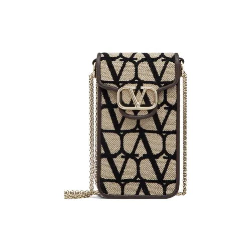 Valentino Locò Чехол для телефона с тканью и кожей женский бежевый черный