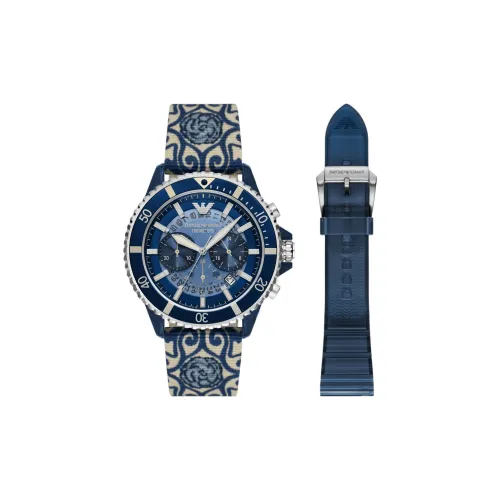 EMPORIO ARMANI Наручные часы Кварцевый механизм Холст Ремешок 43 мм Синий циферблат Мужские часы