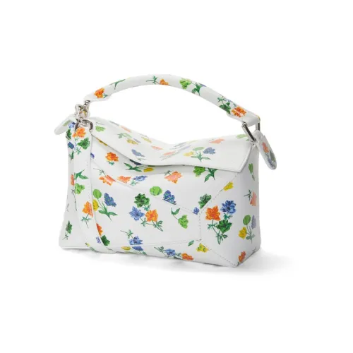 LOEWE Пазл Сатин Телячья кожа Сумка через плечо Сумка Маленькая Женская Белая Многоцветная