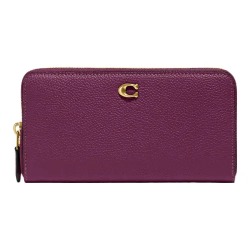 COACH Accordion Zip Галечная кожа Держатель для карт кошелек Маленький Женские Темная ягода