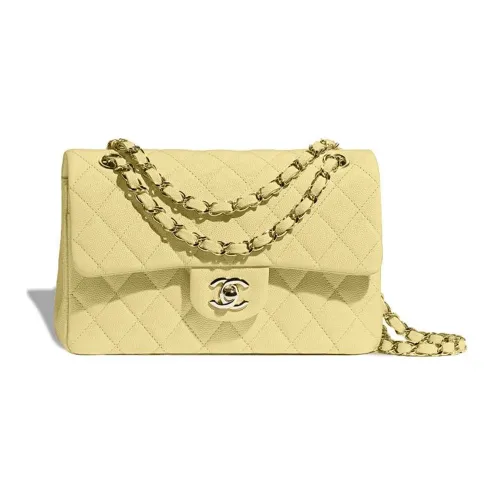 CHANEL Classic Flap CF22K Осенний и Зимний Корова Икорная Кожа Сумка с Клапаном Сумка через плечо Маленькая Женская Желтая