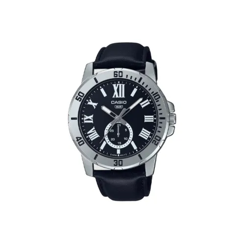 CASIO Standard Series Кварцевый механизм Естественная кожа Ремешок Часы 49*45 мм Мужские часы Черный циферблат MTP VD200L 1BUDF