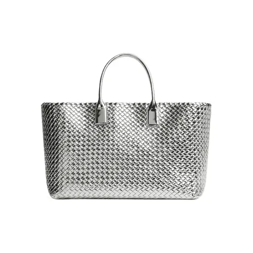 Bottega Veneta Lambskin Tote Bag Shopping Bag Shoulder Bag Large Women's Silver