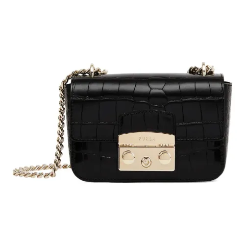 Furla Metropolis Collection COVER Принт Телячья кожа Свиной нос Сумка Сумка через плечо Мини Женские Черный