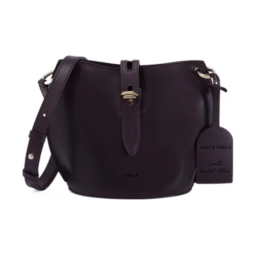 Furla Net Collection Кожа Ведрообразная Сумка Сумка через плечо Мини Женская Темно-фиолетовая
