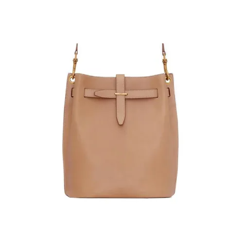 SAINT LAURENT Гранированная телячья кожа Ведрообразные сумки Сумки через плечо Сумка через плечо Женская Коричневая Золотая