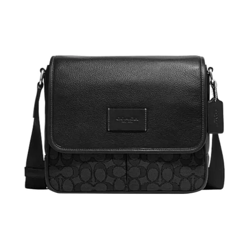 COACH Коровья кожа с текстильным покрытием курьерская сумка сумка через плечо средний размер мужской черный