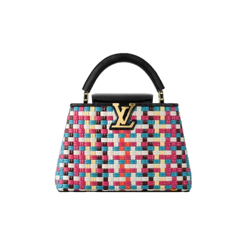 LOUIS VUITTON Capucines Покрытый холст с коровья кожа Capson через плечо сумка маленькая женская многоцветная