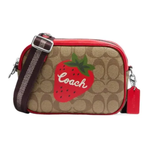 COACH ПВХ Камера Сумка Плечевая Сумка Мини Женский Красный и Коричневый