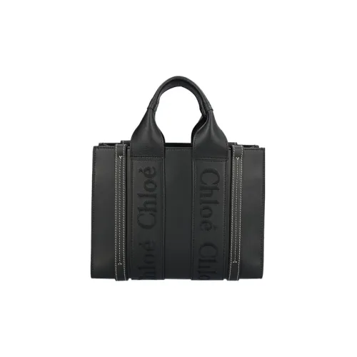 Chloe Woody Телячья кожа Сумка через плечо Сумка Маленькая Женская Черная