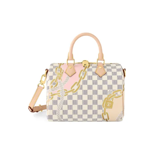 LOUIS VUITTON Speedy Покрытый холст с кожаными вставками подушка сумка через плечо 25 женская белая