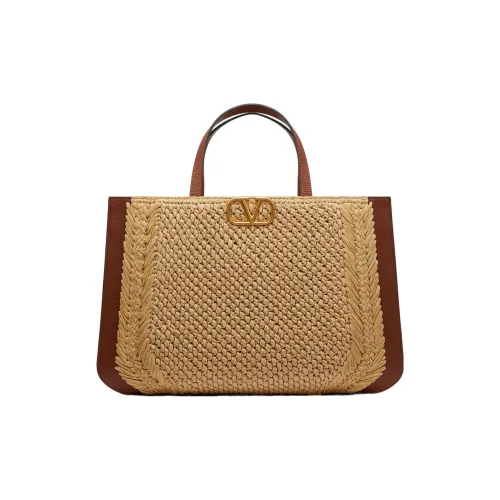 Valentino GARAVANIVlogo Raffia Leather Insert Bag Women's Brown Beige