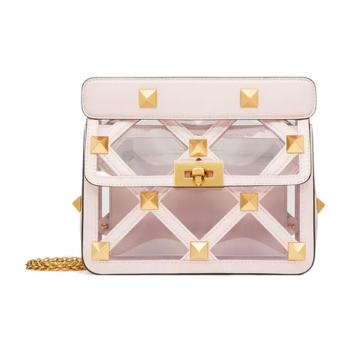 Valentino Roman Stud Кожа Через плечо Одно плечо Сумка Средний Женский Прозрачный Розовый