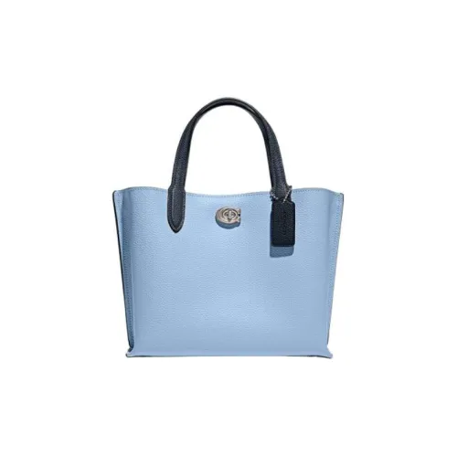 COACH Willow GRAIN LEATHER Тоут Сумка Сумка для покупок Сумка через плечо Сумка на одно плечо Средняя Женская Светло-синяя