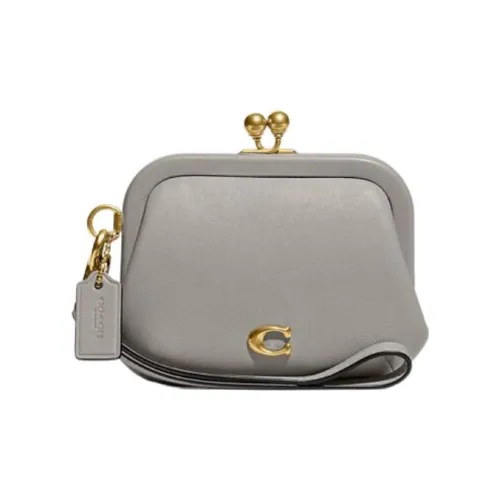 COACH Kisslock Кожа Монета Кошелек Женские Голубой Серый