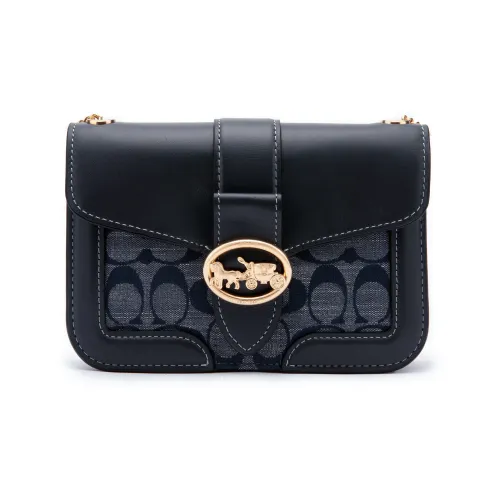 COACH Georgie Linen Calfskin Маленькая Квадратная Сумка через плечо Маленькая Женская Джинсовая Монограмма