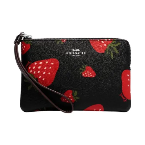 COACH Corner Zip Кожа Кошелек Клатч Маленький Женский Черный