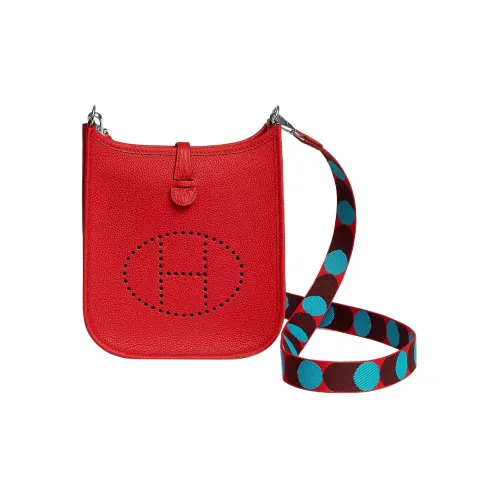 HERMES Evelyne TM Кожа с Цветным Холстом Сумка через плечо Мини Унисекс Сердце Красный