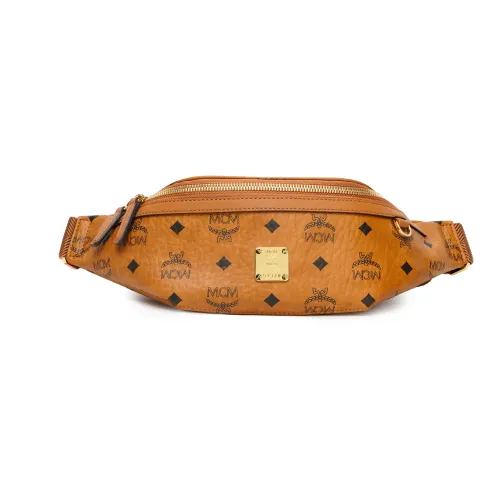 MCM Fursten Visetos Кожаная отделка Через плечо Бананка Маленький Унисекс Коньячный Коричневый