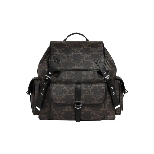 CELINE Triomphe Холст Телячья кожа Рюкзак Большой Мужской Черный