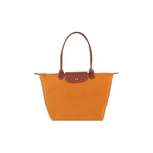 LONGCHAMP Le Pliage Холст с кожей Тоут Сумка Сумка для покупок Холст Сумка Сумка через плечо Большая Женская Апельсиновая