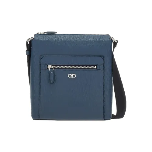 Ferragamo Gancini Hammered Текстура Коровья кожа Сумка через плечо Сумка на плечо Мужская Синяя