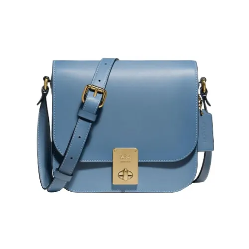 COACH Hutton Smooth Calfskin Saddle Bag Crossbody Bag Women's Blue COACH Hutton Гладкая Телячья Кожа Седельная Сумка Сумка через плечо Женская Синяя
