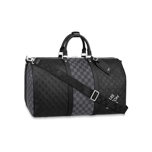 LOUIS VUITTON Keepall Воловья кожа Пэчворк Холст Сумка через плечо Сумка Мужская Черная Серая