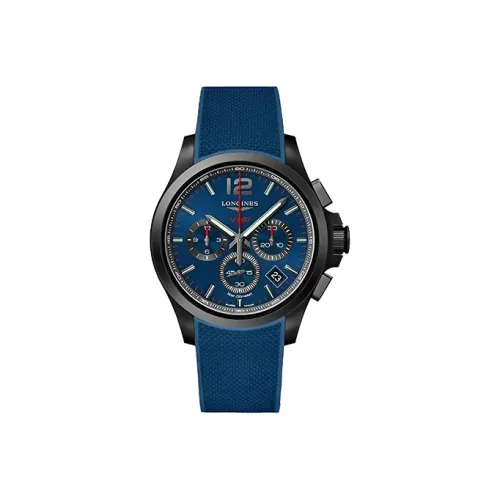 LONGINES Comcast Collection Кварцевый механизм Мужские часы Часы 42 мм Синий циферблат PVD покрытие Корпус часов Резиновый ремешок