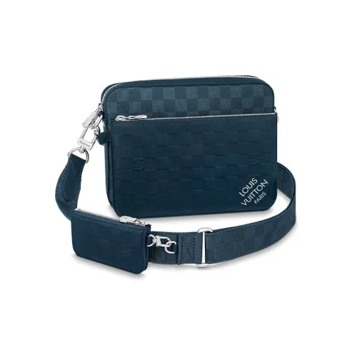 LOUIS VUITTON TrioMessenger Сумка Messenger с панелями из кожи и холста Сумка через плечо Сумка на плечо Стандартная Мужская Темно-синий