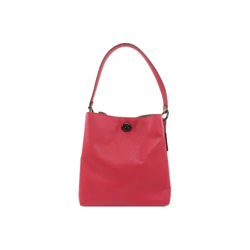 COACH Charlie Кожа с Покрытым Холстом Ведрообразная Сумка Сумка Сумка через плечо Сумка через плечо Средняя Женская Красная