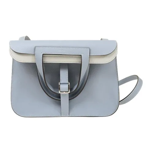 HERMES Halzan Evercolor Телячья кожа Horseshoe Сумка Сумка через плечо Сумка через плечо Женская J7 BLEU Lin Льняная ткань Синий