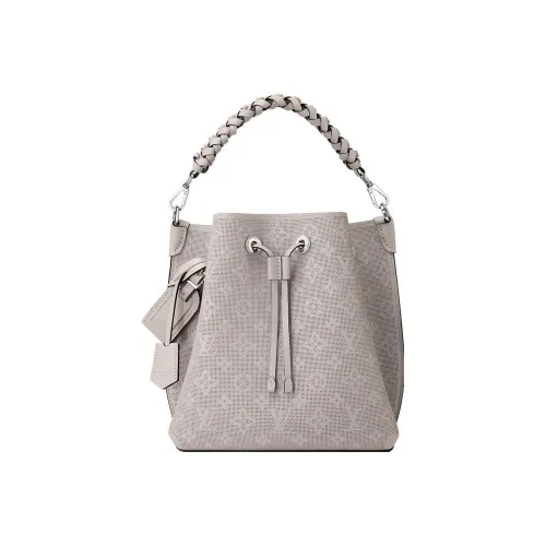 LOUIS VUITTON Перфорированная сумка из коровьей кожи ведрообразной формы сумка через плечо сумка для женщин серого цвета