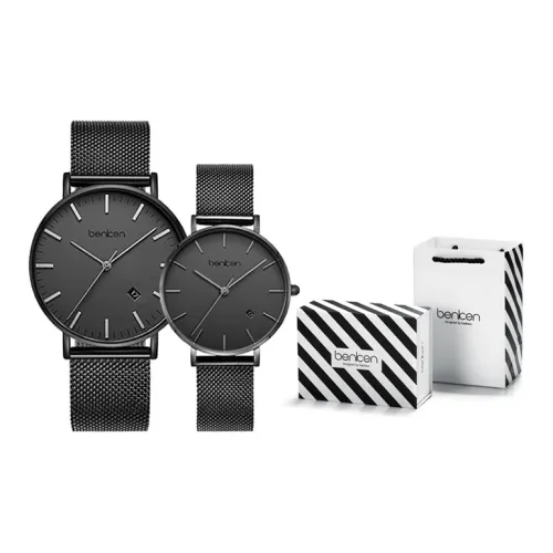 BENKEN Simple Collection Heartbeat Pointer Кварцевый механизм Нержавеющая сталь Ремешок Часы Унисекс Черный циферблат BK7003QL