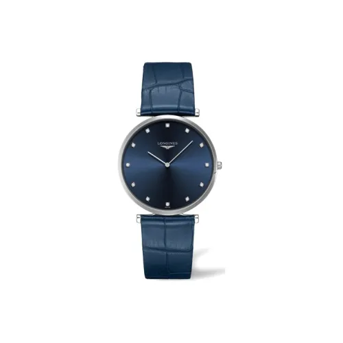 LONGINES Jialan Collection Кварцевый механизм Мужские часы Часы 37 мм Синий циферблат Стальной корпус Часы Кожаный ремешок