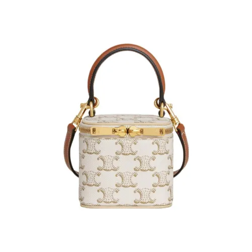 CELINE Triomphe Телячья кожа Комбинированный Сумка для коробок Сумка через плечо Сумка Мини Женская Белая Рыжевато-коричневая