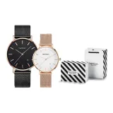 Золотой корпус, черный циферблат и золотой корпус, белый циферблат - сетчатая сумка