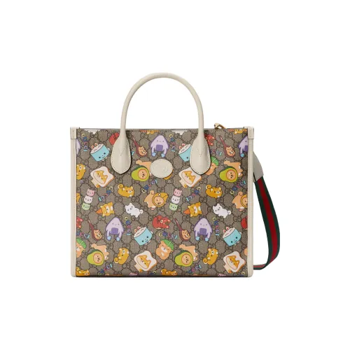 GUCCI Canvas с кожаными вставками тоут сумка для покупок сумка маленькая женская цвет эбеновый бежевый