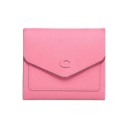COACH Wyn Крестовая текстура Кожа Держатель для карт Кошелек Маленький Женский Розовый