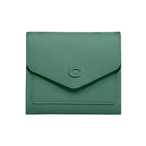 COACH Wyn Крестообразная текстура Кожа Держатель для карт кошелек Маленький Женский Зеленый