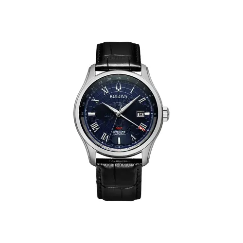 BULOVA Мужские часы Механический механизм Кожаный ремешок Синий циферблат 96B385