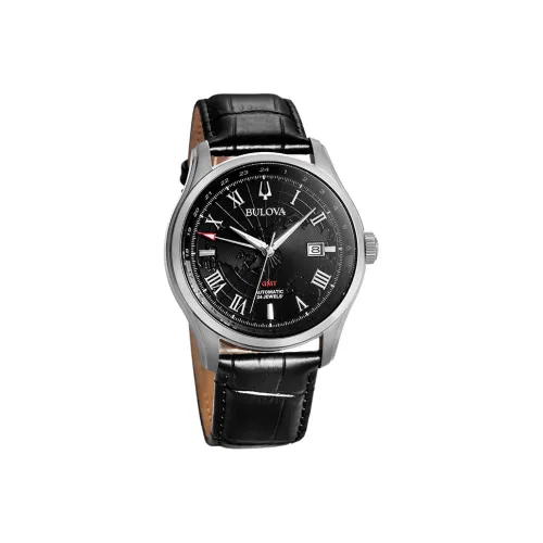 BULOVA Мужские часы Механический механизм Кожаный ремешок Черный циферблат 96B387