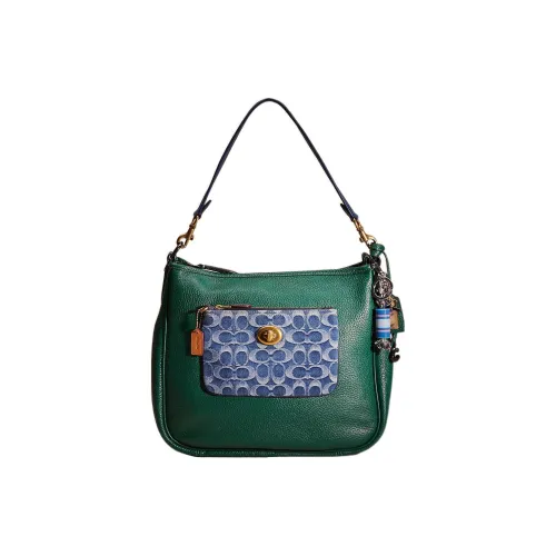 COACH Cary Песочный Кожа Сумка через плечо Большая Женская Зеленая