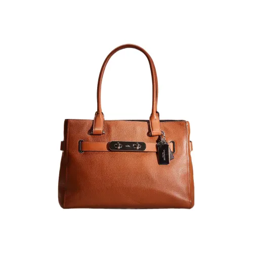 COACH Swagger Пескоструйная кожа Сумка-тоут Сумка для покупок Сумка через плечо Сумка Большая Женская Апельсин