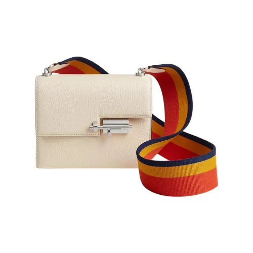 HERMES Verrou Mysore Chevro с холщовым плечевым ремнем Verrou Сумка через плечо Мини Женская Кремово-белая