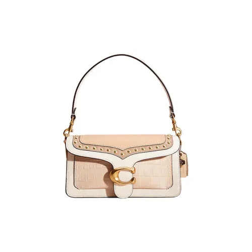 COACH Tabby Полированная Галечная Кожа Портативная Сумка через плечо Сумка на плечо Средняя Женская Мел