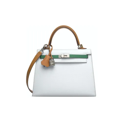 HERMES Kelly Epsom Телячья кожа Сумка Kelly Сумка Женская Синий Коричневый