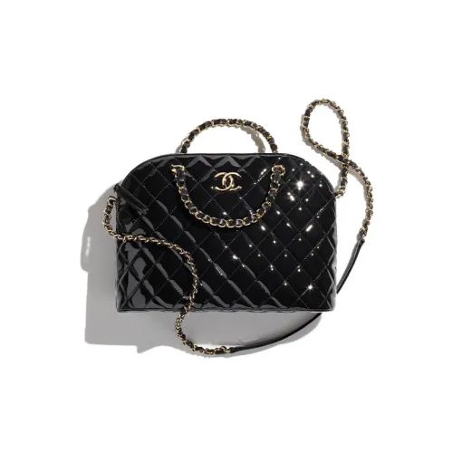 CHANEL Лакированная кожа Телячья кожа Купольная сумка Сумка через плечо Сумка Большая Женская Черная