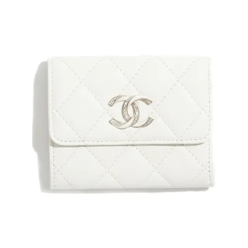 CHANEL Яркий с рельефом зернистая кожа личи телячья кожа держатель для карт кошелек для монет женский белый