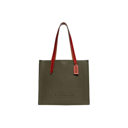 COACH Коровья кожа Тоут Сумка Сумка для покупок Сумка на плечо Сумка Большая Мужская Темно-зеленая